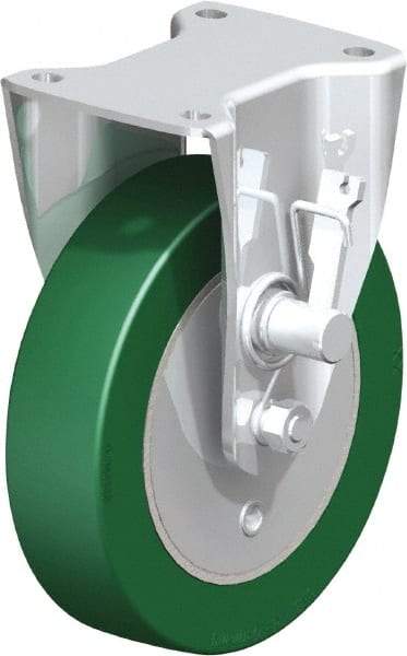 Blickle - 8" Diam x 2" Wide x 9-41/64" OAH Top Plate Mount Rigid Caster - Polyurethane-Elastomer Blickle Softhane, 1,760 Lb Capacity, Ball Bearing, 5-1/2 x 4-3/8" Plate - Benchmark Tooling
