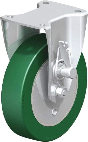 Blickle - 8" Diam x 2" Wide x 9-41/64" OAH Top Plate Mount Rigid Caster - Polyurethane-Elastomer Blickle Softhane, 1,760 Lb Capacity, Ball Bearing, 5-1/2 x 4-3/8" Plate - Benchmark Tooling