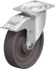 Blickle - 8" Diam x 2" Wide x 9-1/4" OAH Top Plate Mount Swivel Caster with Brake - Heat-Resistant Nylon, 770 Lb Capacity, Ball Bearing, 5-1/2 x 4-3/8" Plate - Benchmark Tooling