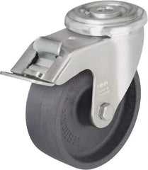 Blickle - 5" Diam x 1-3/16" Wide x 5-7/8" OAH Hollow Kingpin Mount Swivel Caster with Brake - Heat-Resistant Nylon, 330 Lb Capacity, Plain Bore Bearing, Hollow Kingpin Stem - Benchmark Tooling