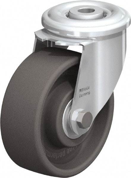 Blickle - 4" Diam x 1-1/2" Wide x 4-59/64" OAH Hollow Kingpin Mount Swivel Caster - Heat-Resistant Nylon, 330 Lb Capacity, Ball Bearing, Hollow Kingpin Stem - Benchmark Tooling