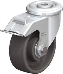 Blickle - 4" Diam x 1-1/2" Wide x 4-59/64" OAH Hollow Kingpin Mount Swivel Caster with Brake - Heat-Resistant Nylon, 330 Lb Capacity, Ball Bearing, Hollow Kingpin Stem - Benchmark Tooling