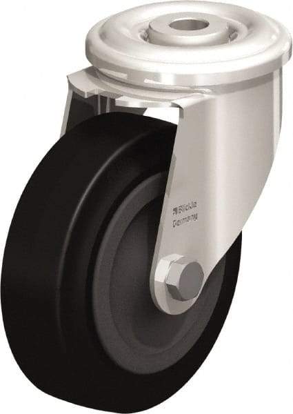 Blickle - 4" Diam x 1-3/16" Wide x 4-59/64" OAH Hollow Kingpin Mount Swivel Caster - Heat-Resistant Solid Rubber, 220 Lb Capacity, Plain Bore Bearing, Hollow Kingpin Stem - Benchmark Tooling