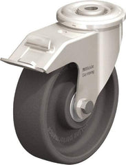 Blickle - 5" Diam x 1-9/16" Wide x 5-7/8" OAH Hollow Kingpin Mount Swivel Caster with Brake - Heat-Resistant Nylon, 330 Lb Capacity, Ball Bearing, Hollow Kingpin Stem - Benchmark Tooling