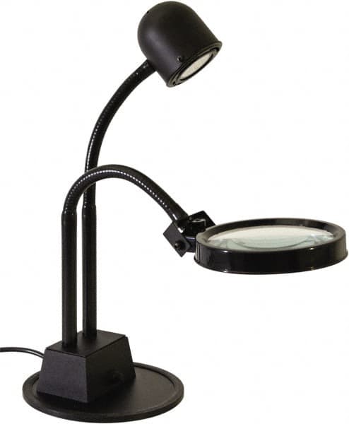 Electrix - 7 Volt, LED, Machine Light - Weighted for Desk, 7 Ft. Cord, 1.75x Magnification, 5 Inch Light Diameter, Black - Benchmark Tooling