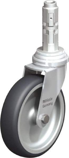 Blickle - 4" Diam x 63/64" Wide x 4-7/8" OAH Metal Expander Mount Swivel Caster - Rubber Elastomer (TPE), 154 Lb Capacity, Plain Bore Bearing, Metal Expander Stem - Benchmark Tooling