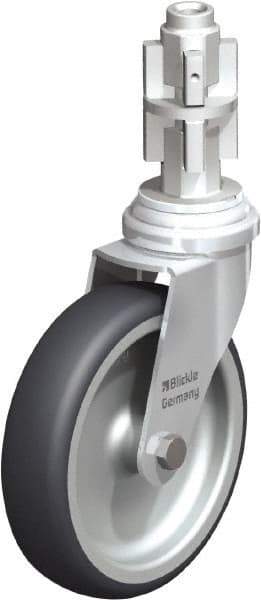 Blickle - 4" Diam x 63/64" Wide x 4-7/8" OAH Metal Expander Mount Swivel Caster - Rubber Elastomer (TPE), 154 Lb Capacity, Plain Bore Bearing, Metal Expander Stem - Benchmark Tooling