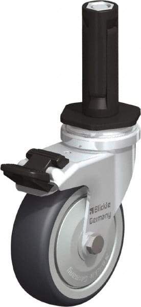 Blickle - 3" Diam x 63/64" Wide x 4" OAH Stem Mount Swivel Caster with Brake - Rubber Elastomer (TPE), 165 Lb Capacity, Ball Bearing, Round Stem - Benchmark Tooling
