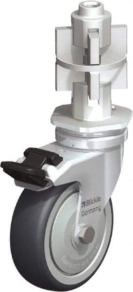 Blickle - 3" Diam x 63/64" Wide x 4" OAH Metal Expander Mount Swivel Caster with Brake - Rubber Elastomer (TPE), 165 Lb Capacity, Ball Bearing, Metal Expander Stem - Benchmark Tooling