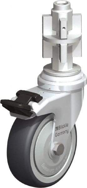 Blickle - 3" Diam x 63/64" Wide x 4" OAH Metal Expander Mount Swivel Caster with Brake - Rubber Elastomer (TPE), 165 Lb Capacity, Ball Bearing, Metal Expander Stem - Benchmark Tooling