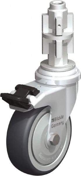 Blickle - 3" Diam x 63/64" Wide x 4" OAH Metal Expander Mount Swivel Caster with Brake - Rubber Elastomer (TPE), 165 Lb Capacity, Ball Bearing, Metal Expander Stem - Benchmark Tooling