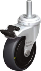 Blickle - 3" Diam x 63/64" Wide x 3-27/32" OAH Stem Mount Swivel Caster with Brake - Rubber Elastomer (TPE), 110 Lb Capacity, Ball Bearing, 3/8 x 1-13/16" Threaded Stem - Benchmark Tooling