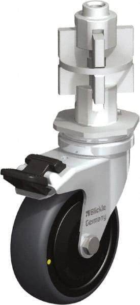 Blickle - 3" Diam x 63/64" Wide x 4" OAH Metal Expander Mount Swivel Caster with Brake - Rubber Elastomer (TPE), 110 Lb Capacity, Ball Bearing, Metal Expander Stem - Benchmark Tooling