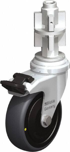 Blickle - 3" Diam x 63/64" Wide x 4" OAH Metal Expander Mount Swivel Caster with Brake - Rubber Elastomer (TPE), 110 Lb Capacity, Ball Bearing, Metal Expander Stem - Benchmark Tooling