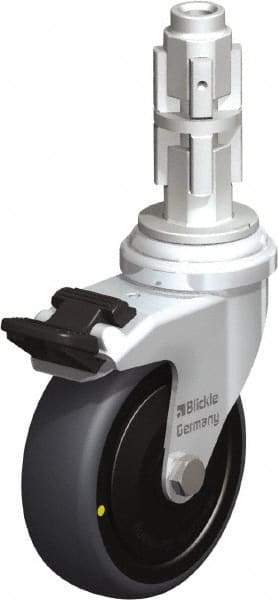 Blickle - 3" Diam x 63/64" Wide x 4" OAH Metal Expander Mount Swivel Caster with Brake - Rubber Elastomer (TPE), 110 Lb Capacity, Ball Bearing, Metal Expander Stem - Benchmark Tooling