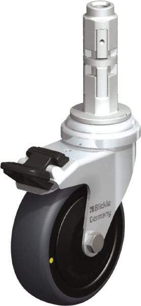Blickle - 3" Diam x 63/64" Wide x 4" OAH Metal Expander Mount Swivel Caster with Brake - Rubber Elastomer (TPE), 110 Lb Capacity, Ball Bearing, Metal Expander Stem - Benchmark Tooling