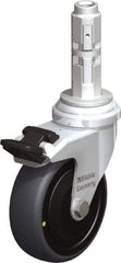 Blickle - 3" Diam x 63/64" Wide x 4" OAH Metal Expander Mount Swivel Caster with Brake - Rubber Elastomer (TPE), 110 Lb Capacity, Ball Bearing, Metal Expander Stem - Benchmark Tooling