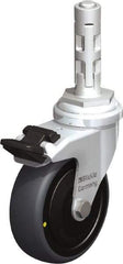 Blickle - 3" Diam x 63/64" Wide x 4" OAH Metal Expander Mount Swivel Caster with Brake - Rubber Elastomer (TPE), 110 Lb Capacity, Ball Bearing, Metal Expander Stem - Benchmark Tooling