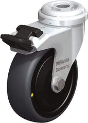 Blickle - 3" Diam x 63/64" Wide x 3-27/32" OAH Hollow Kingpin Mount Swivel Caster with Brake - Rubber Elastomer (TPE), 110 Lb Capacity, Ball Bearing, Hollow Kingpin Stem - Benchmark Tooling