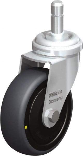 Blickle - 3" Diam x 63/64" Wide x 3-27/32" OAH Stem Mount Swivel Caster - Rubber Elastomer (TPE), 110 Lb Capacity, Ball Bearing, Friction Stem - Benchmark Tooling