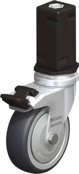 Blickle - 3" Diam x 63/64" Wide x 4" OAH Stem Mount Swivel Caster with Brake - Rubber Elastomer (TPE), 165 Lb Capacity, Ball Bearing, Square Stem - Benchmark Tooling