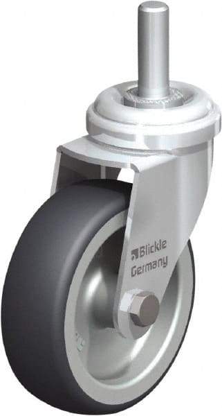 Blickle - 3" Diam x 63/64" Wide x 3-27/32" OAH Stem Mount Swivel Caster - Rubber Elastomer (TPE), 165 Lb Capacity, Plain Bore Bearing, 3/8 x 1-13/16" Threaded Stem - Benchmark Tooling