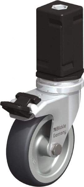 Blickle - 3" Diam x 63/64" Wide x 4" OAH Stem Mount Swivel Caster with Brake - Rubber Elastomer (TPE), 165 Lb Capacity, Plain Bore Bearing, Square Stem - Benchmark Tooling