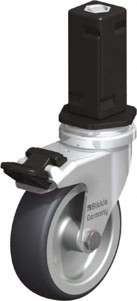 Blickle - 3" Diam x 63/64" Wide x 4" OAH Stem Mount Swivel Caster with Brake - Rubber Elastomer (TPE), 165 Lb Capacity, Plain Bore Bearing, Square Stem - Benchmark Tooling
