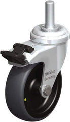 Blickle - 3" Diam x 63/64" Wide x 3-27/32" OAH Stem Mount Swivel Caster with Brake - Rubber Elastomer (TPE), 110 Lb Capacity, Plain Bore Bearing, 3/8 x 1-13/16" Threaded Stem - Benchmark Tooling