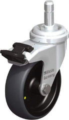 Blickle - 3" Diam x 63/64" Wide x 3-27/32" OAH Stem Mount Swivel Caster with Brake - Rubber Elastomer (TPE), 110 Lb Capacity, Plain Bore Bearing, Friction Stem - Benchmark Tooling