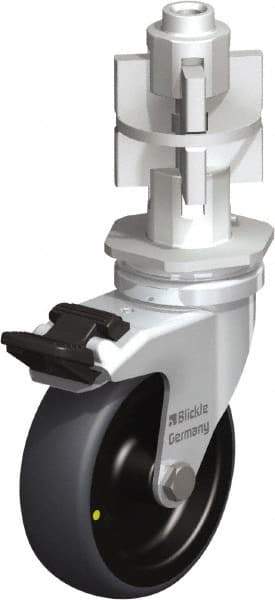 Blickle - 3" Diam x 63/64" Wide x 4" OAH Metal Expander Mount Swivel Caster with Brake - Rubber Elastomer (TPE), 110 Lb Capacity, Plain Bore Bearing, Metal Expander Stem - Benchmark Tooling