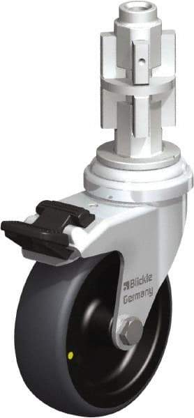 Blickle - 3" Diam x 63/64" Wide x 4" OAH Metal Expander Mount Swivel Caster with Brake - Rubber Elastomer (TPE), 110 Lb Capacity, Plain Bore Bearing, Metal Expander Stem - Benchmark Tooling