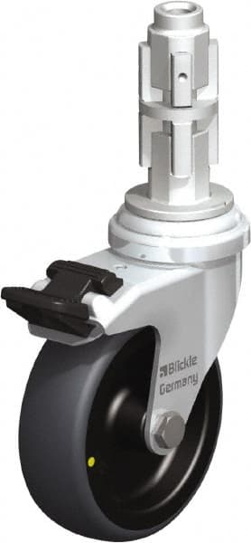 Blickle - 3" Diam x 63/64" Wide x 4" OAH Metal Expander Mount Swivel Caster with Brake - Rubber Elastomer (TPE), 110 Lb Capacity, Plain Bore Bearing, Metal Expander Stem - Benchmark Tooling