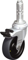 Blickle - 3" Diam x 63/64" Wide x 4" OAH Metal Expander Mount Swivel Caster with Brake - Rubber Elastomer (TPE), 110 Lb Capacity, Plain Bore Bearing, Metal Expander Stem - Benchmark Tooling