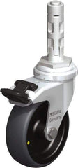 Blickle - 3" Diam x 63/64" Wide x 4" OAH Metal Expander Mount Swivel Caster with Brake - Rubber Elastomer (TPE), 110 Lb Capacity, Plain Bore Bearing, Metal Expander Stem - Benchmark Tooling
