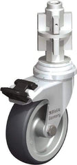 Blickle - 3" Diam x 63/64" Wide x 4" OAH Metal Expander Mount Swivel Caster with Brake - Rubber Elastomer (TPE), 165 Lb Capacity, Plain Bore Bearing, Metal Expander Stem - Benchmark Tooling