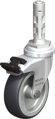 Blickle - 3" Diam x 63/64" Wide x 4" OAH Metal Expander Mount Swivel Caster with Brake - Rubber Elastomer (TPE), 165 Lb Capacity, Plain Bore Bearing, Metal Expander Stem - Benchmark Tooling