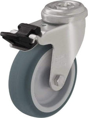 Blickle - 3" Diam x 63/64" Wide x 3-55/64" OAH Hollow Kingpin Mount Swivel Caster with Brake - Rubber Elastomer (TPE), 165 Lb Capacity, Plain Bore Bearing, Hollow Kingpin Stem - Benchmark Tooling