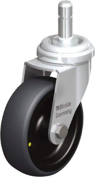 Blickle - 3" Diam x 63/64" Wide x 3-27/32" OAH Stem Mount Swivel Caster - Rubber Elastomer (TPE), 110 Lb Capacity, Plain Bore Bearing, Friction Stem - Benchmark Tooling