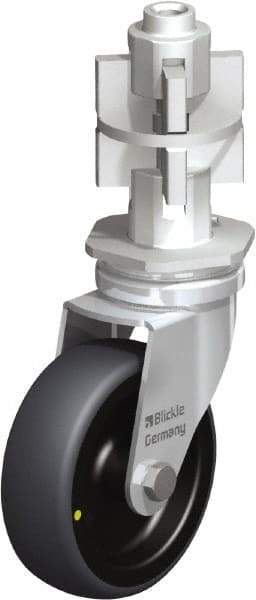 Blickle - 3" Diam x 63/64" Wide x 4" OAH Metal Expander Mount Swivel Caster - Rubber Elastomer (TPE), 110 Lb Capacity, Plain Bore Bearing, Metal Expander Stem - Benchmark Tooling