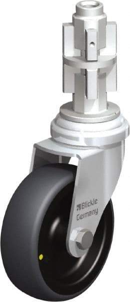 Blickle - 3" Diam x 63/64" Wide x 4" OAH Metal Expander Mount Swivel Caster - Rubber Elastomer (TPE), 110 Lb Capacity, Plain Bore Bearing, Metal Expander Stem - Benchmark Tooling