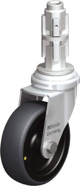 Blickle - 3" Diam x 63/64" Wide x 4" OAH Metal Expander Mount Swivel Caster - Rubber Elastomer (TPE), 110 Lb Capacity, Plain Bore Bearing, Metal Expander Stem - Benchmark Tooling