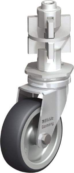 Blickle - 3" Diam x 63/64" Wide x 4" OAH Metal Expander Mount Swivel Caster - Rubber Elastomer (TPE), 165 Lb Capacity, Plain Bore Bearing, Metal Expander Stem - Benchmark Tooling