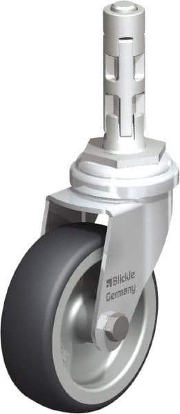 Blickle - 3" Diam x 63/64" Wide x 4" OAH Metal Expander Mount Swivel Caster - Rubber Elastomer (TPE), 165 Lb Capacity, Plain Bore Bearing, Metal Expander Stem - Benchmark Tooling