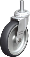 Blickle - 4" Diam x 63/64" Wide x 4-3/4" OAH Stem Mount Swivel Caster - Rubber Elastomer (TPE), 154 Lb Capacity, Plain Bore Bearing, 3/8 x 1-13/16" Threaded Stem - Benchmark Tooling