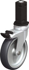 Blickle - 4" Diam x 63/64" Wide x 4-7/8" OAH Stem Mount Swivel Caster with Brake - Rubber Elastomer (TPE), 154 Lb Capacity, Plain Bore Bearing, Square Stem - Benchmark Tooling