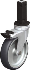 Blickle - 4" Diam x 63/64" Wide x 4-7/8" OAH Stem Mount Swivel Caster with Brake - Rubber Elastomer (TPE), 154 Lb Capacity, Plain Bore Bearing, Square Stem - Benchmark Tooling
