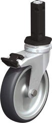 Blickle - 4" Diam x 63/64" Wide x 4-7/8" OAH Stem Mount Swivel Caster with Brake - Rubber Elastomer (TPE), 154 Lb Capacity, Plain Bore Bearing, Square Stem - Benchmark Tooling