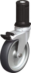 Blickle - 4" Diam x 63/64" Wide x 4-7/8" OAH Stem Mount Swivel Caster with Brake - Rubber Elastomer (TPE), 154 Lb Capacity, Plain Bore Bearing, Round Stem - Benchmark Tooling