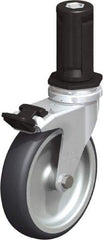 Blickle - 4" Diam x 63/64" Wide x 4-7/8" OAH Stem Mount Swivel Caster with Brake - Rubber Elastomer (TPE), 154 Lb Capacity, Plain Bore Bearing, Round Stem - Benchmark Tooling